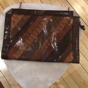 Brown and Tan Snakeskin Clutch